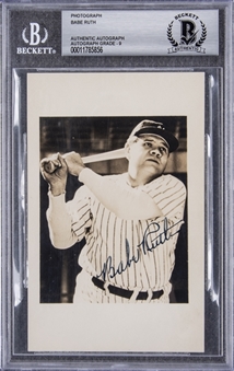 1947 Babe Ruth Signed 3.5 X 5.5 Photo With Envelope (Beckett MINT 9 & JSA)